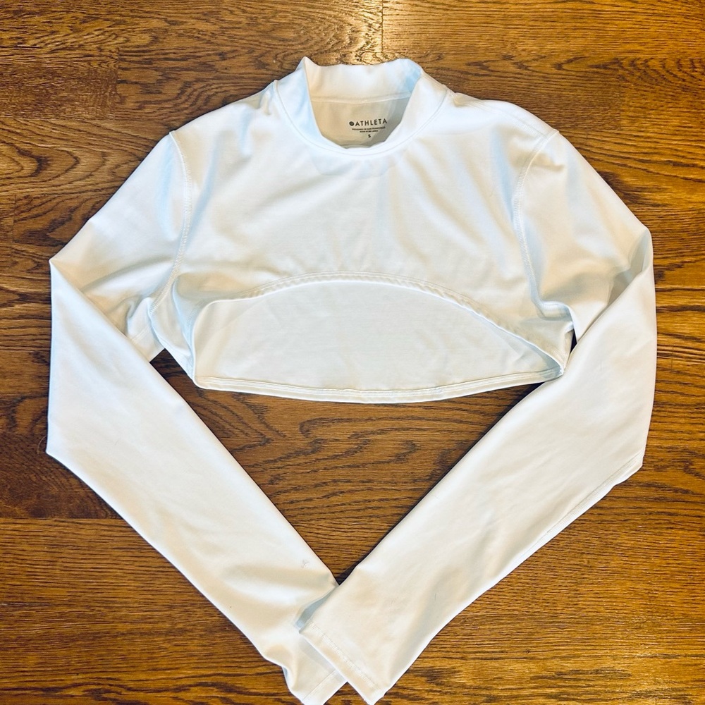 Athleta White Long-Sleeve Shrug Performance Top